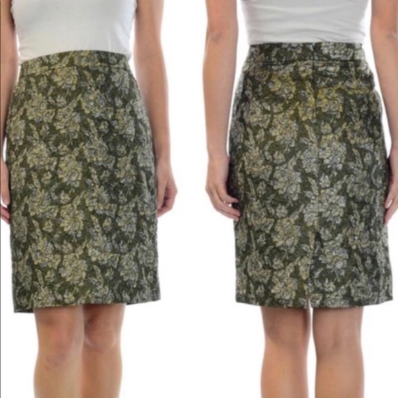 J. Crew Dresses & Skirts - J. Crew Collection Green Gold Silk Floral Lace B2/16